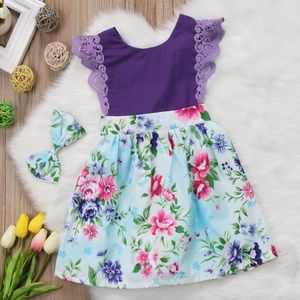 kids purple and flower romper style dress